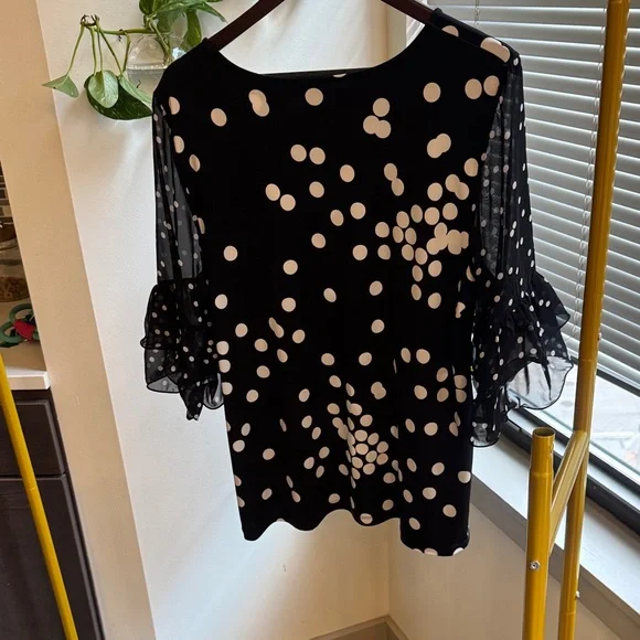 Alfani Black Blouse with White Polka Dots - Picture 3 of 6